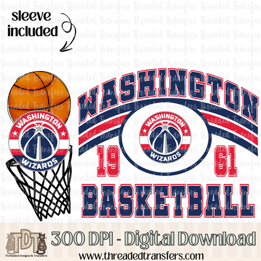 Washington Retro B Ball & Matching Sleeve Digital Design Download (PNG Format - no product shipped)