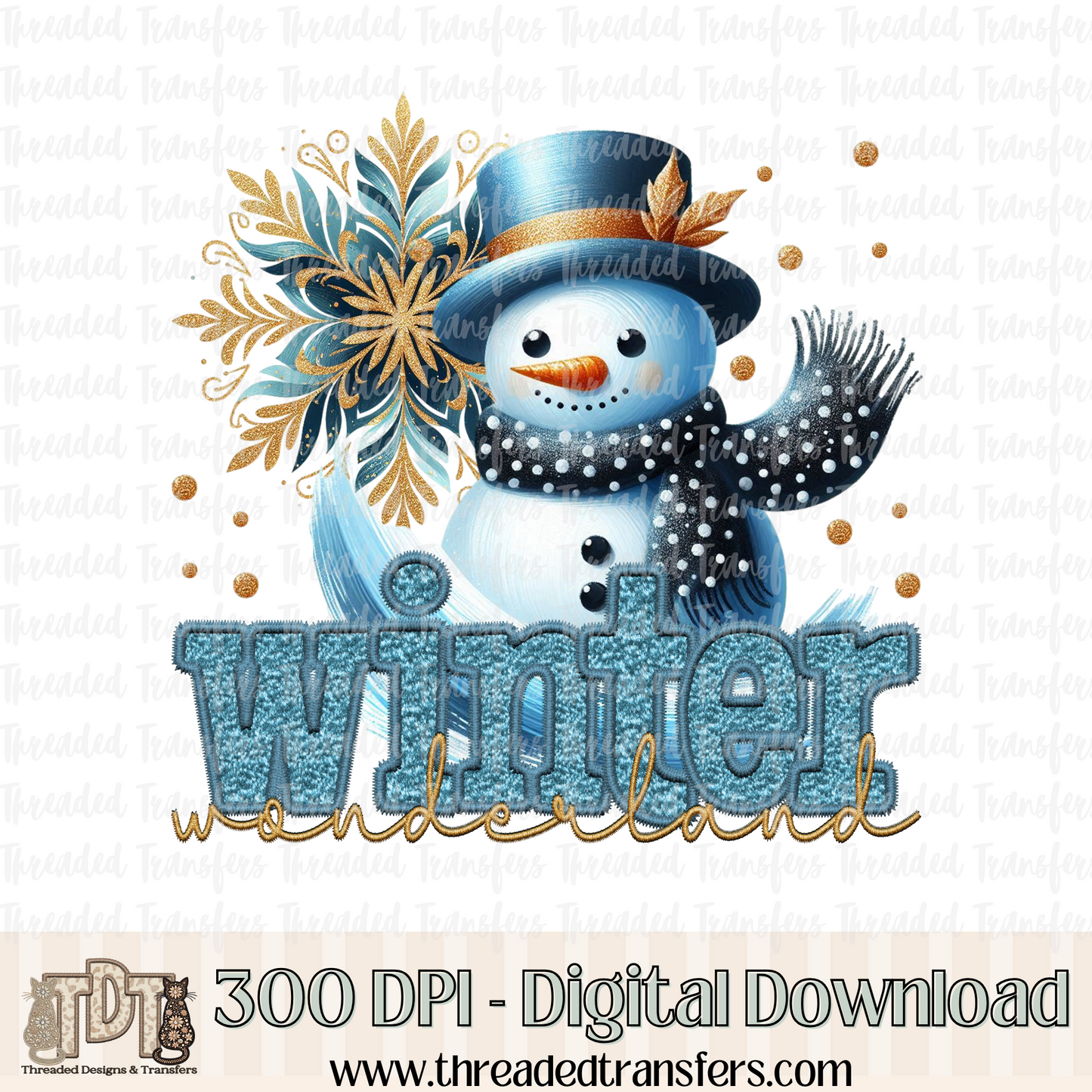 Winter Wonderland Snowman Faux Embroidery Digital Design Download (PNG Format - no product shipped)