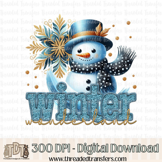 Winter Wonderland Snowman Faux Embroidery Digital Design Download (PNG Format - no product shipped)