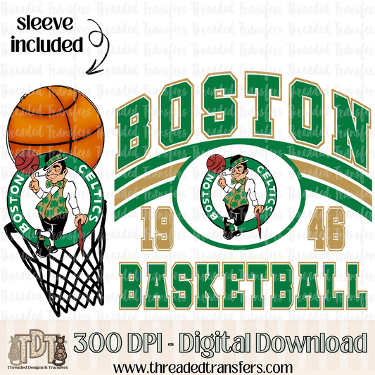 Boston Retro B Ball & Matching Sleeve Digital Design Download (PNG Format - no product shipped)