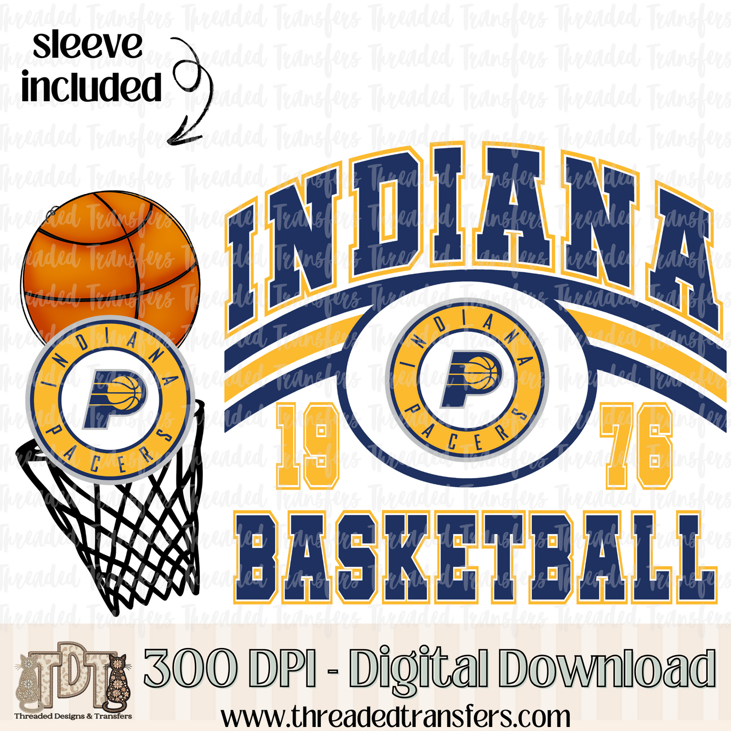 Indiana Retro B Ball & Matching Sleeve Digital Design Download (PNG Format - no product shipped)