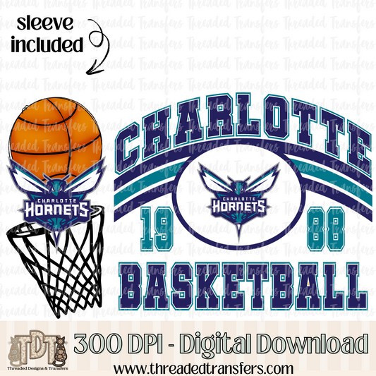 Charlotte Retro B Ball & Matching Sleeve Digital Design Download (PNG Format - no product shipped)