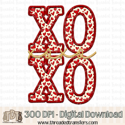 Doodle Heart XOXO Faux Embroidery Digital Design Download (PNG Format - no product shipped)