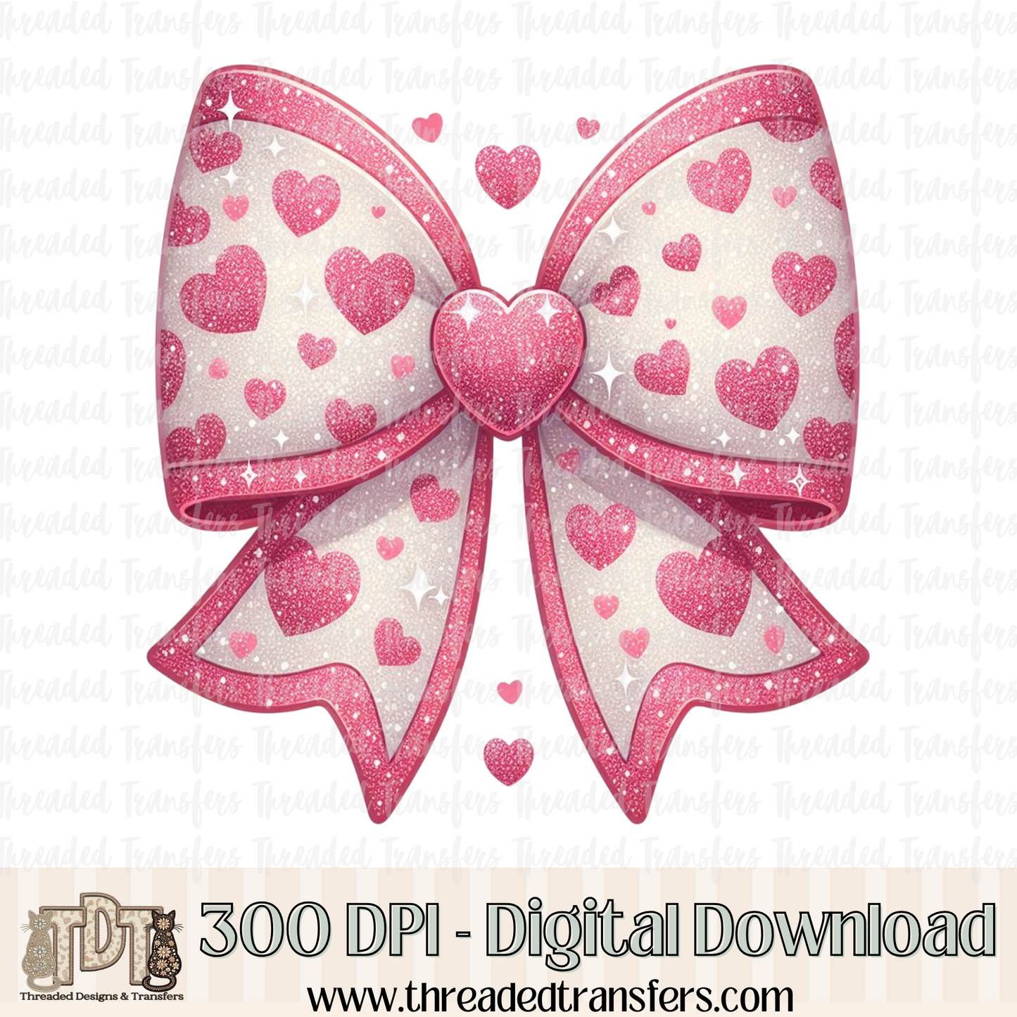 Pink Heart Glitter Coquette Bow Digital Design Download (PNG Format - no product shipped)