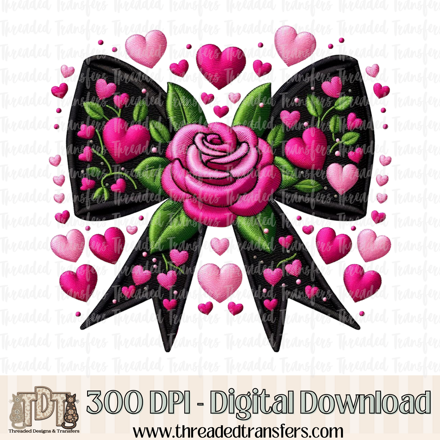 Valentine Coquette Bow Faux Embroidery Digital Design Download (PNG Format - no product shipped)