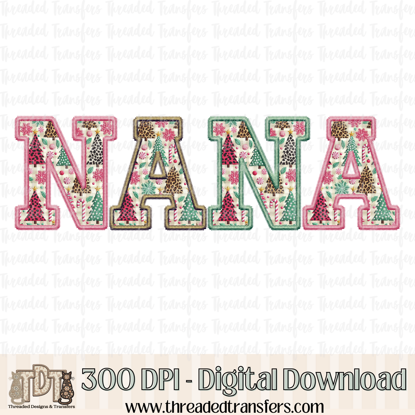 Nana Christmas Fun Faux Embroidery Digital Design Download (PNG Format - no product shipped)