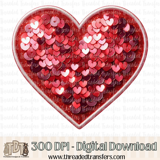 Red Heart Faux Embroidery and Faux Sequin Digital Design Download (PNG Format - no product shipped)