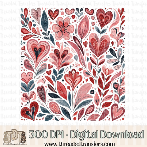 Boho Hearts Floral Digital Design Download (PNG Format - no product shipped)