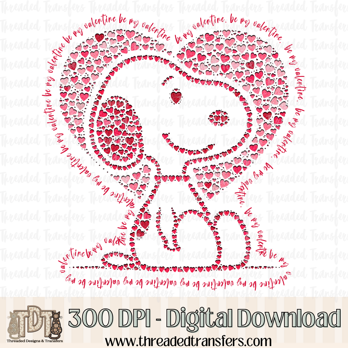 Be My Valentine Heart Pup Digital Design Download (PNG Format - no product shipped)