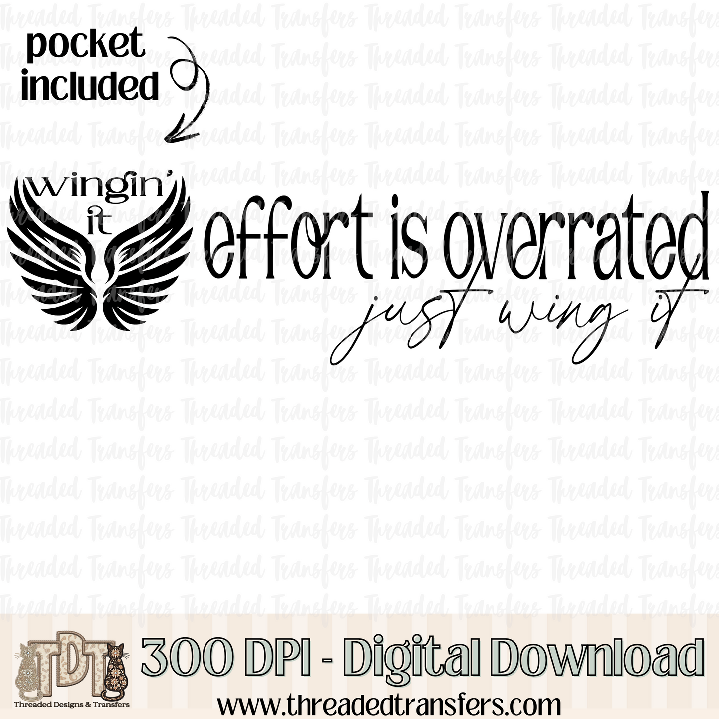 Wingin' It & Matching Pocket Digital Design Download (PNG Format - no product shipped)