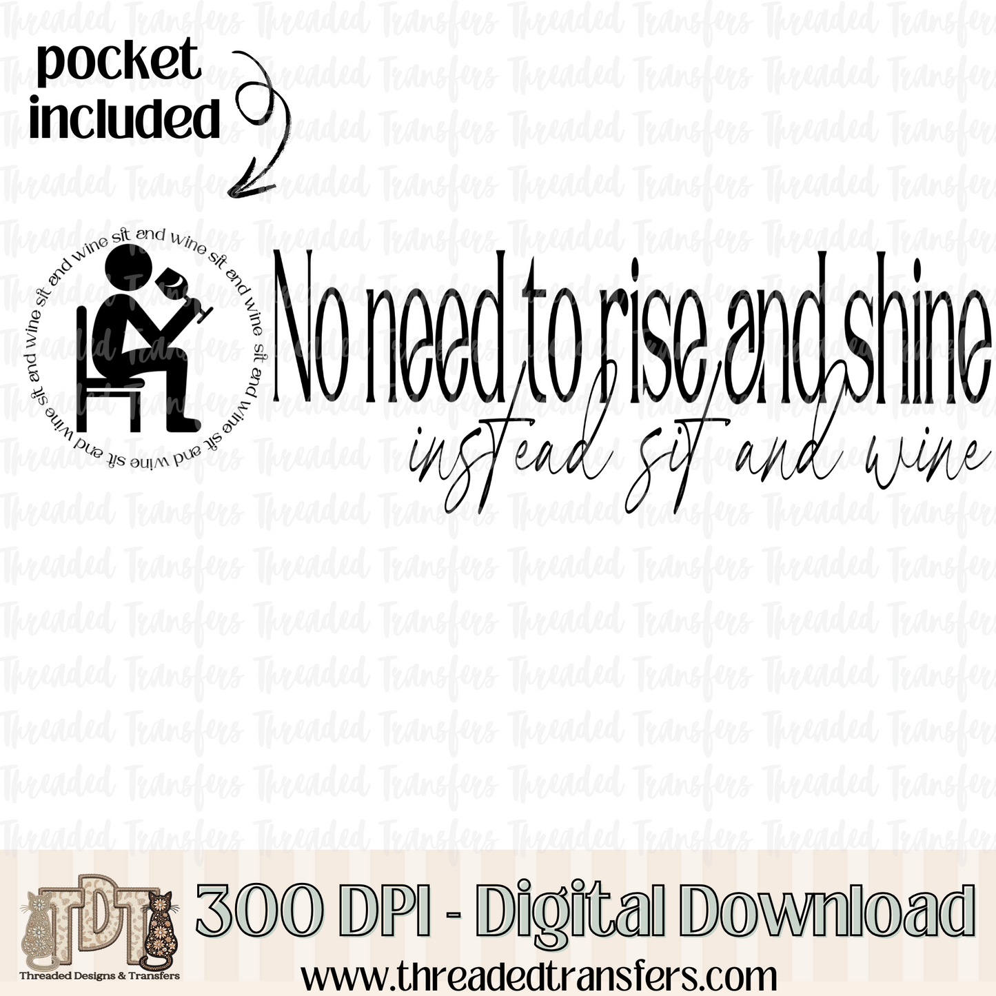 Sit and Wine & Matching Pocket Digital Design Download (PNG Format - no product shipped)