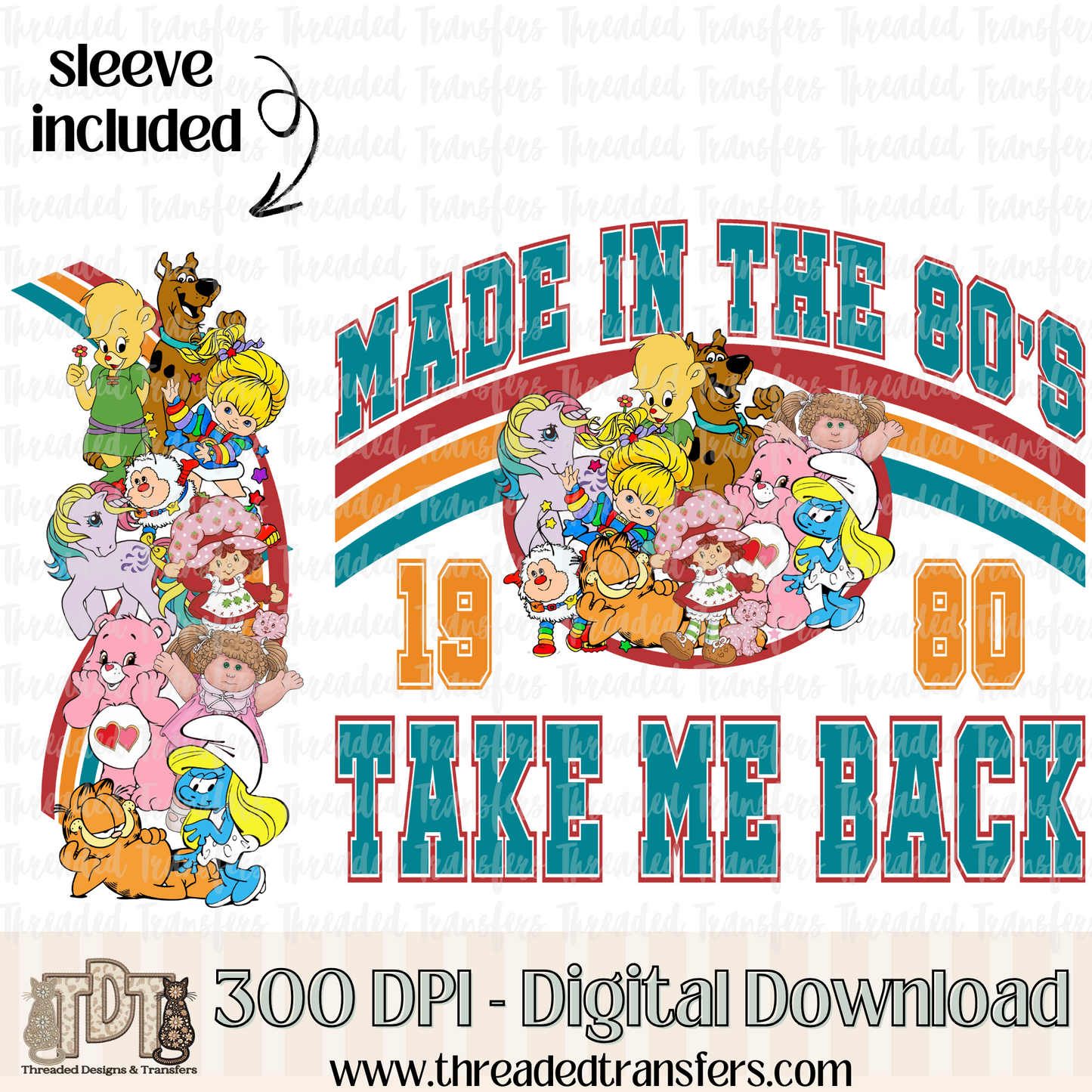 80's Take Me Back & Matching Sleeve Digital Design Download (PNG Format - no product shipped)