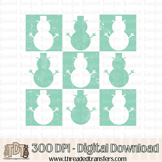 Grunge Checker Snowman Digital Design Download (PNG Format - no product shipped)