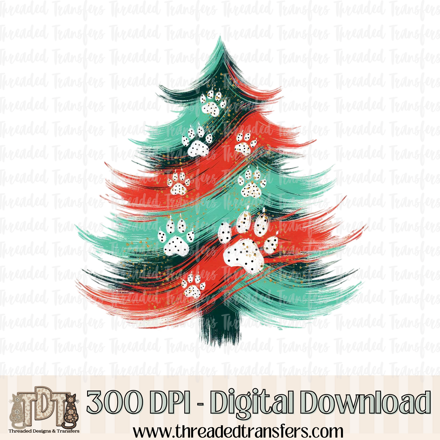 Paws Brushstroke Christmas Tree Digital Design Download (PNG Format - no product shipped)