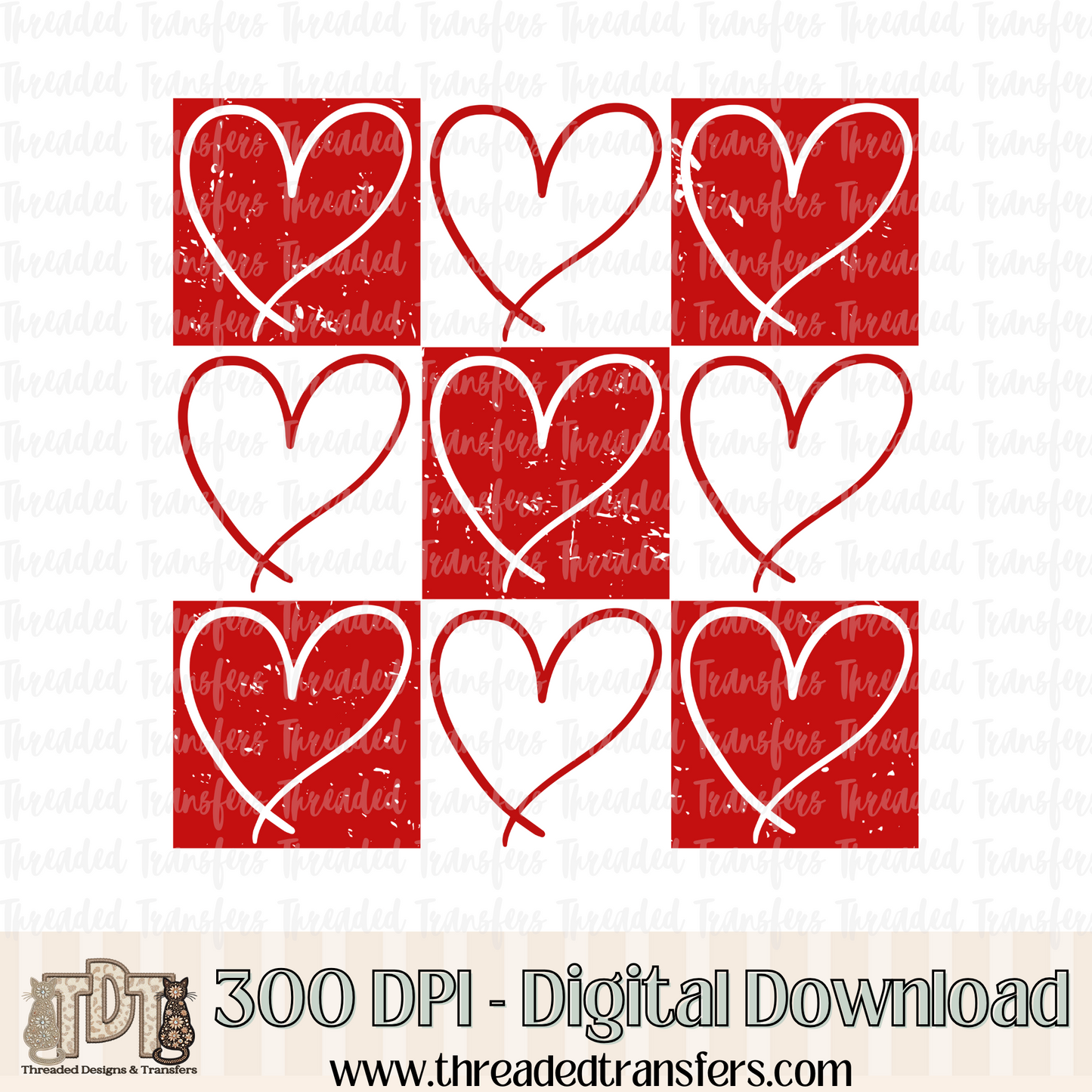 Grunge Checker Doodle Heart Digital Design Download (PNG Format - no product shipped)