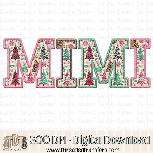 Mimi Christmas Fun Faux Embroidery Digital Design Download (PNG Format - no product shipped)