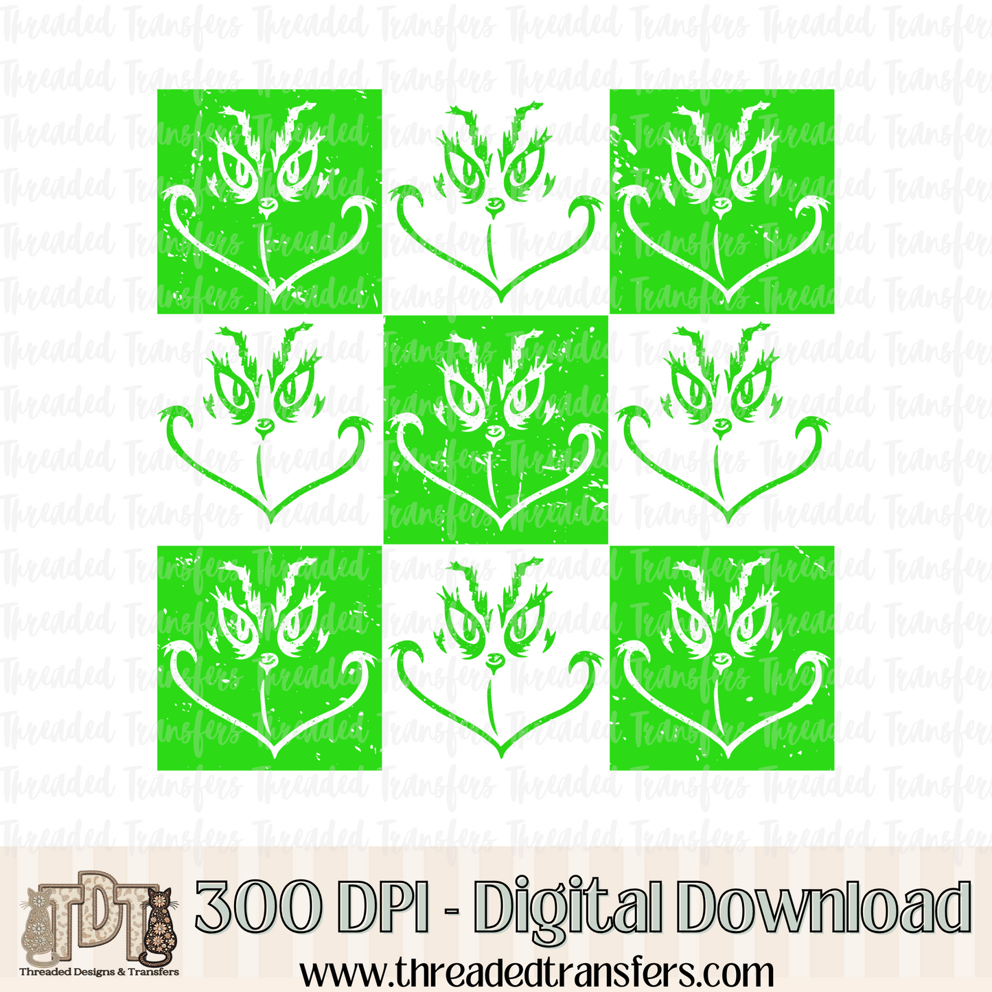 Grunge Checker Green Monster Digital Design Download (PNG Format - no product shipped)