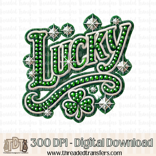 Lucky Faux Rhinestone Digital Design Download (PNG Format - no product shipped)