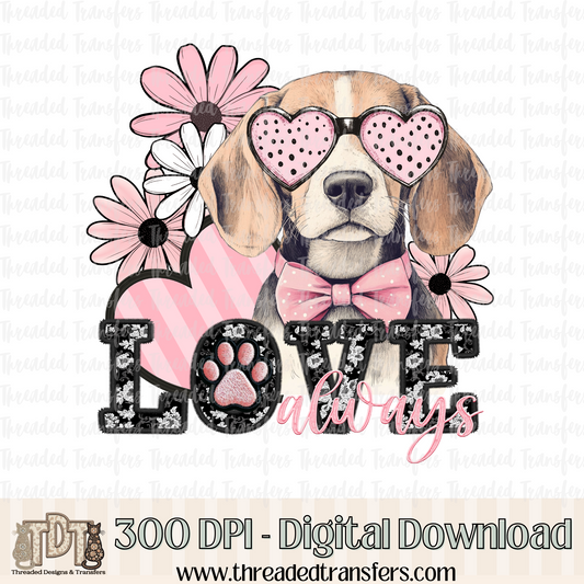 Love Always Beagle Faux Embroidery Digital Design Download (PNG Format - no product shipped)