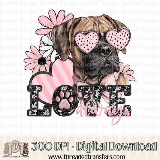 Love Always Boxer Faux Embroidery Digital Design Download (PNG Format - no product shipped)