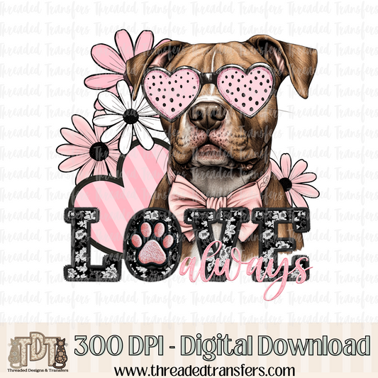 Love Always Brown Pitbull Faux Embroidery Digital Design Download (PNG Format - no product shipped)