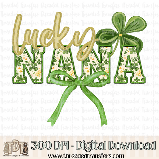 Lucky Nana Faux Embroidery Digital Design Download (PNG Format - no product shipped)