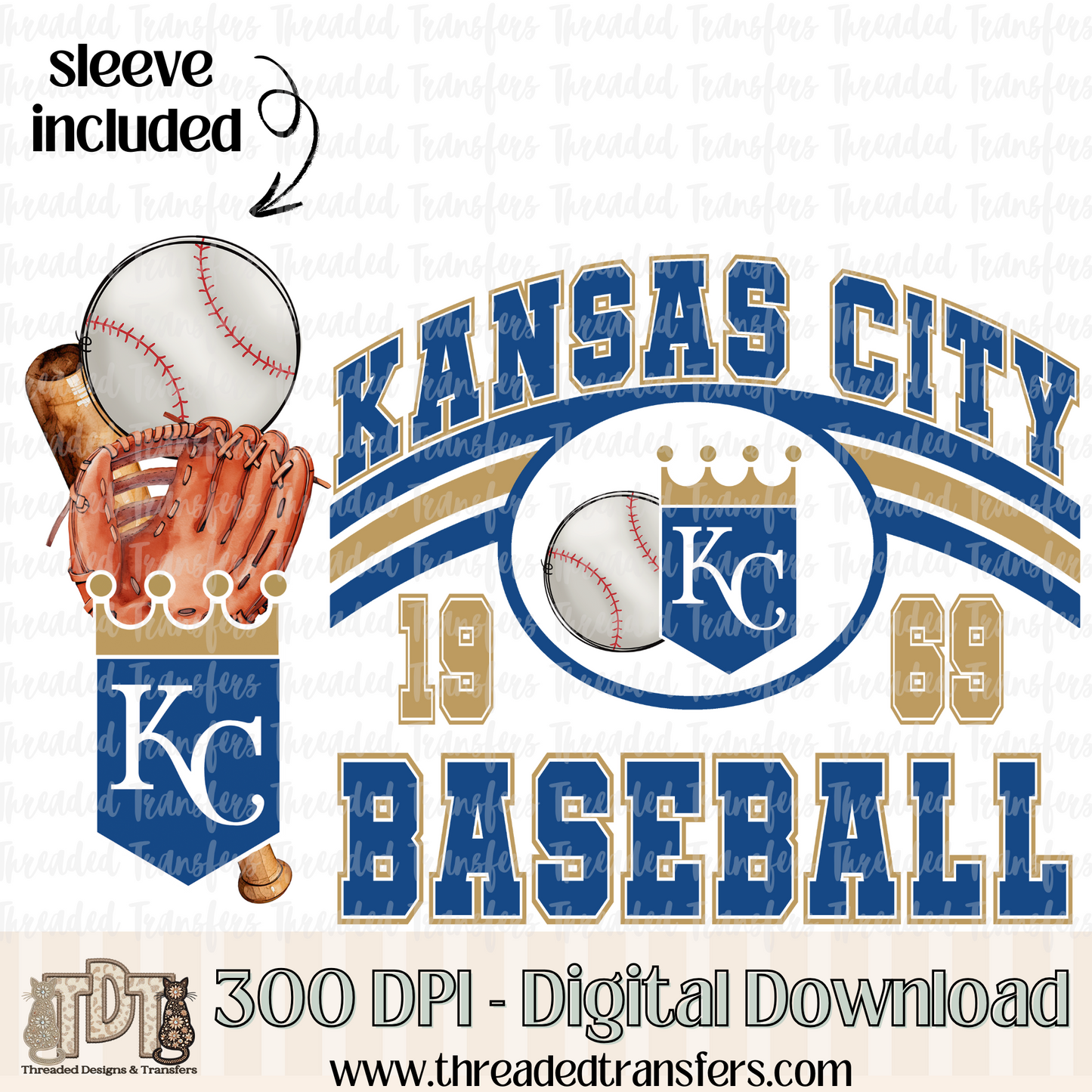 Kansas City Base & Matching Sleeve Digital Design Download (PNG Format - no product shipped)