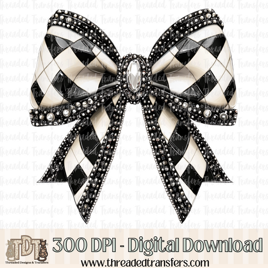 Checker Bow Faux Rhinestone Digital Design Download (PNG Format - no product shipped)