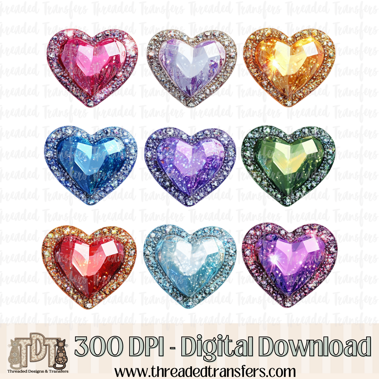 Heart Stones Faux Rhinestone Digital Design Download (PNG Format - no product shipped)