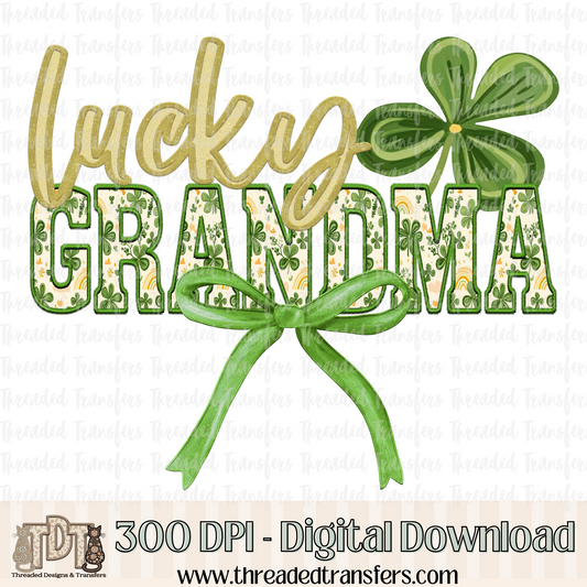 Lucky Grandma Faux Embroidery Digital Design Download (PNG Format - no product shipped)