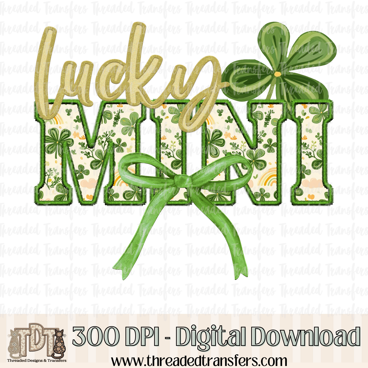 Lucky Mini Faux Embroidery Digital Design Download (PNG Format - no product shipped)