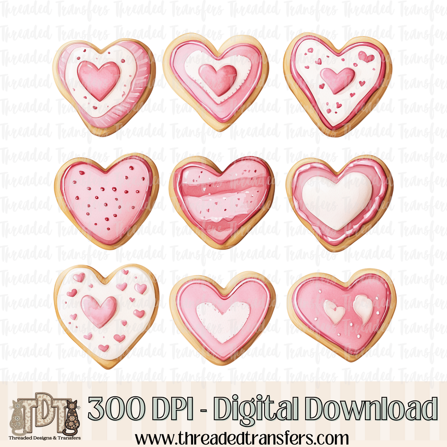 Valentine Heart Cookies Digital Design Download (PNG Format - no product shipped)