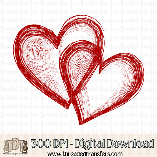 Red Doodle Heart Digital Design Download (PNG Format - no product shipped)