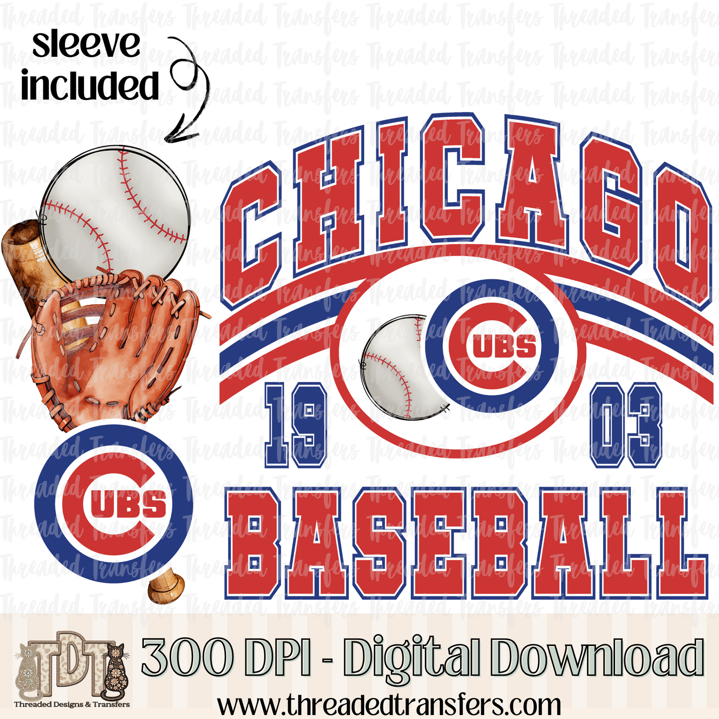 Chicago Base & Matching Sleeve Digital Design Download (PNG Format - no product shipped)