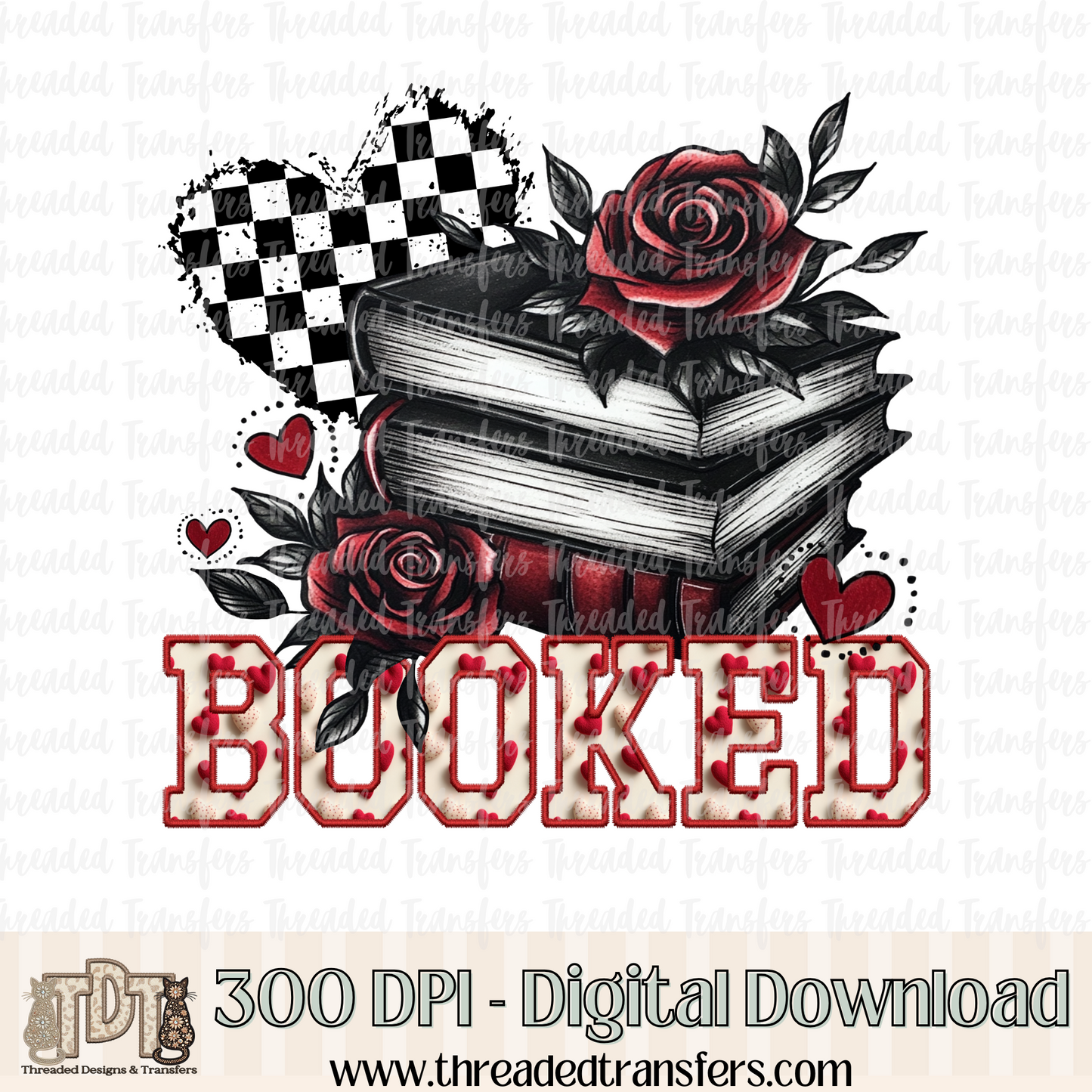 Booked Faux Embroidery Digital Design Download (PNG Format - no product shipped)