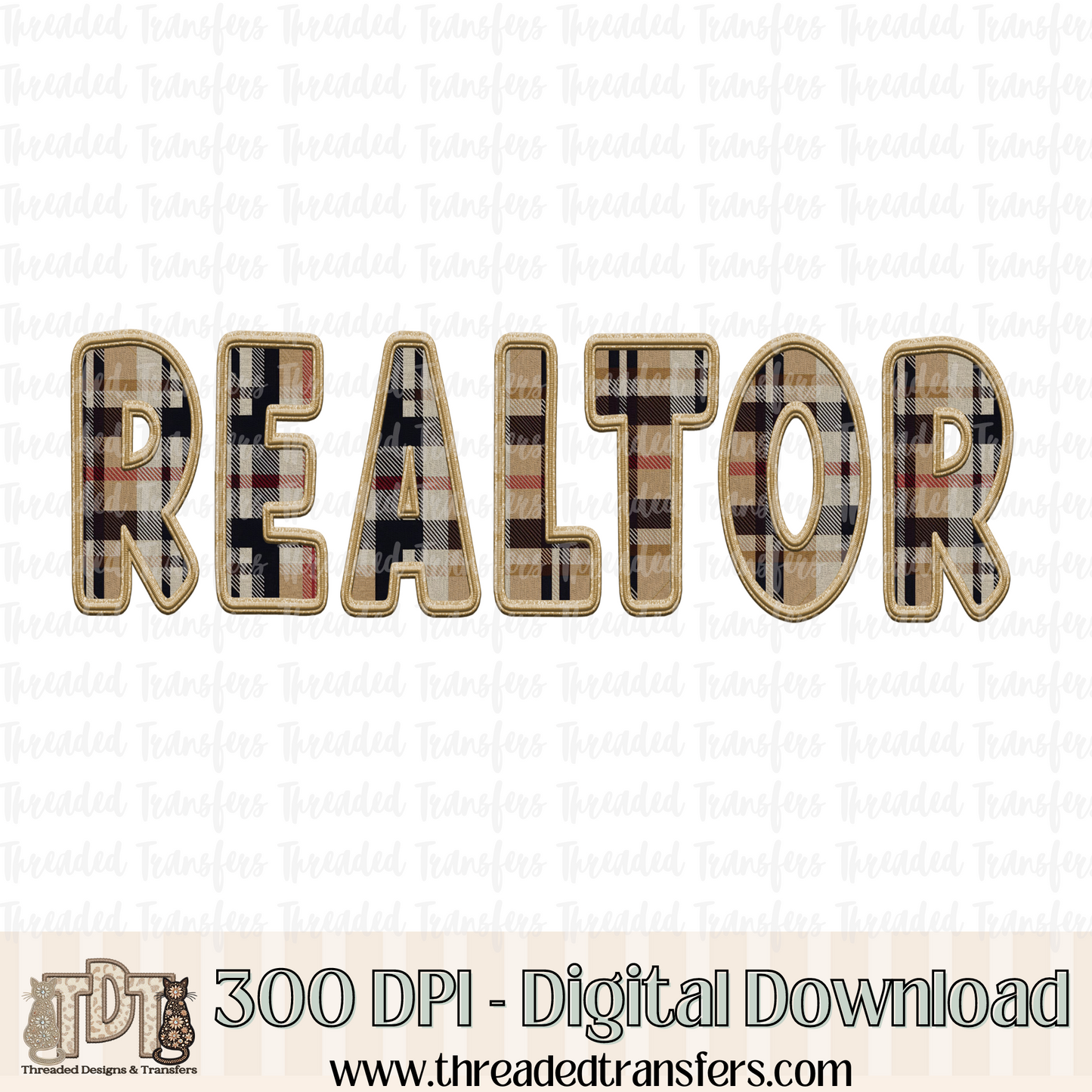 Realtor Fall Plaid Faux Embroidery Digital Design Download (PNG Format - no product shipped)