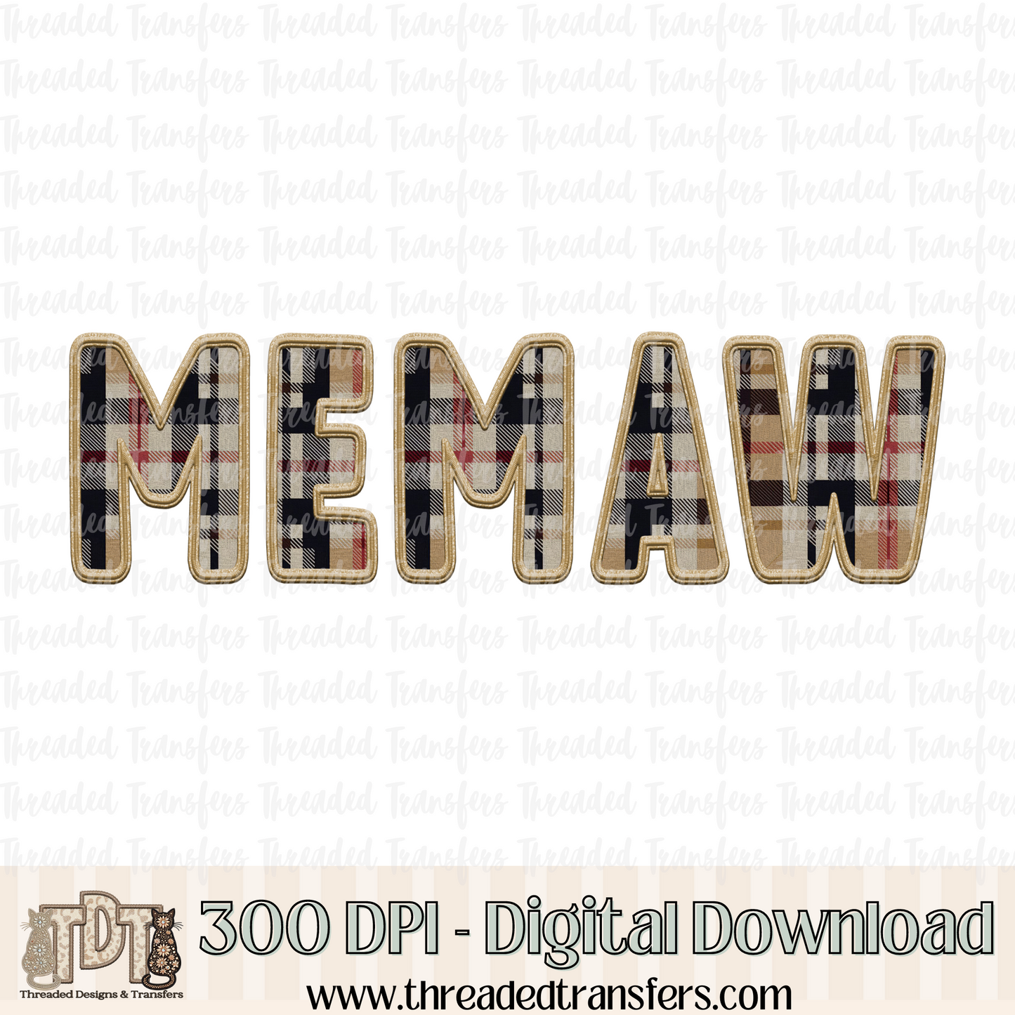 Memaw Fall Plaid Faux Embroidery Digital Design Download (PNG Format - no product shipped)