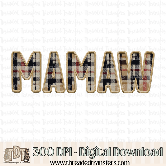 Mamaw Fall Plaid Faux Embroidery Digital Design Download (PNG Format - no product shipped)