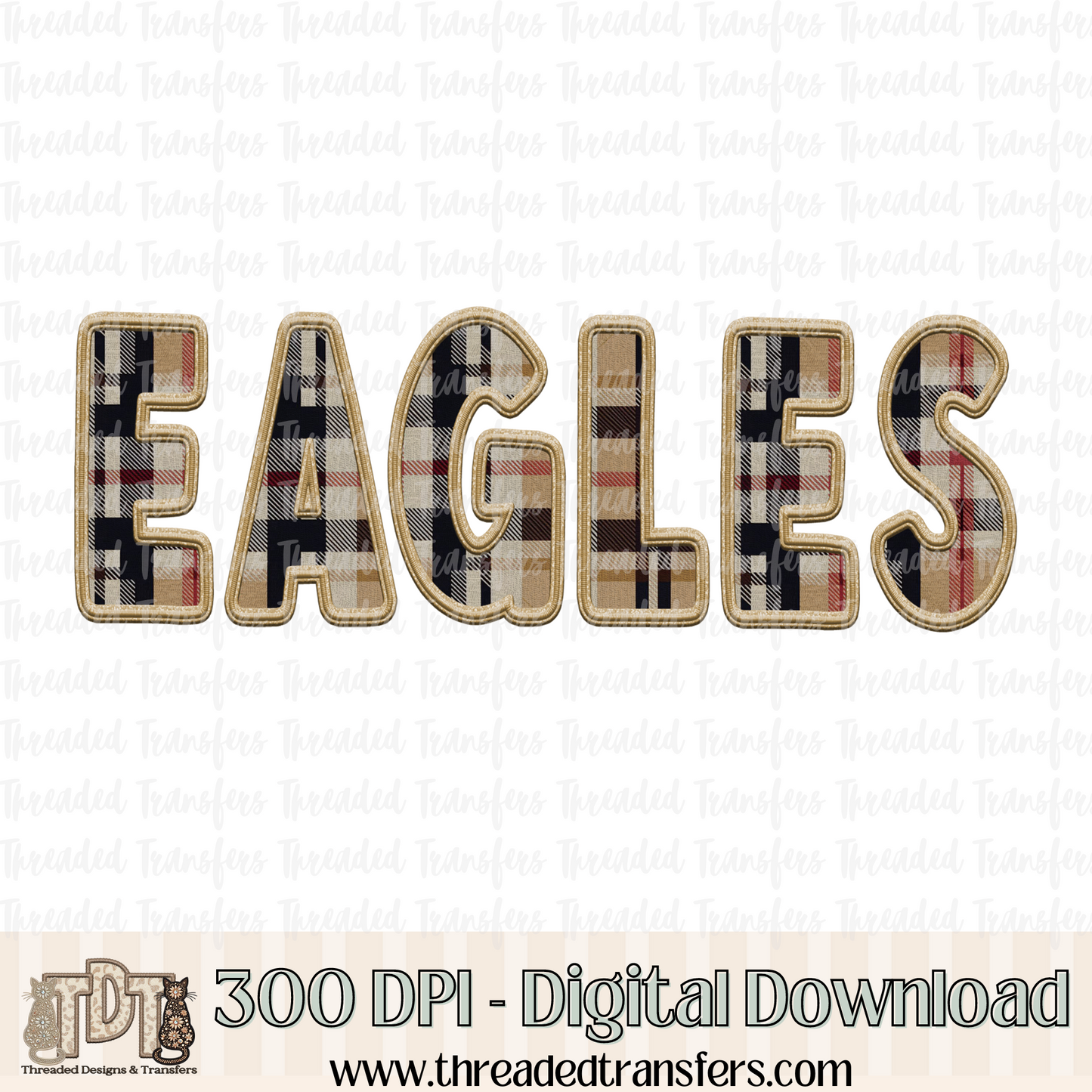 Eagles Fall Plaid Faux Embroidery Digital Design Download (PNG Format - no product shipped)