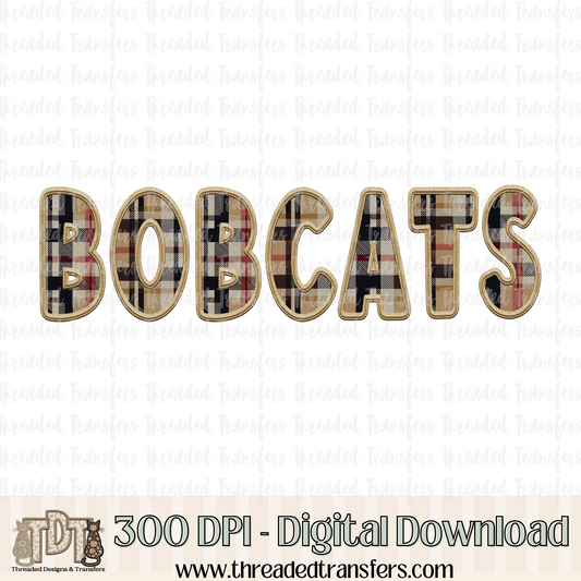 Bobcats Fall Plaid Faux EmbroideryDigital Design Download (PNG Format - no product shipped)