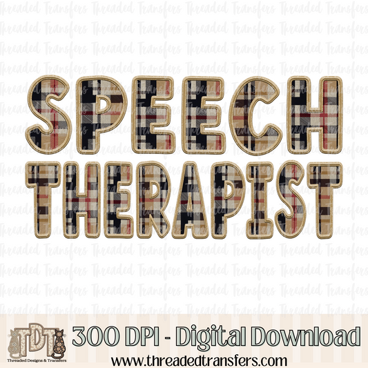 Speech Therapist Fall Plaid Faux Embroidery Digital Design Download (PNG Format - no product shipped)