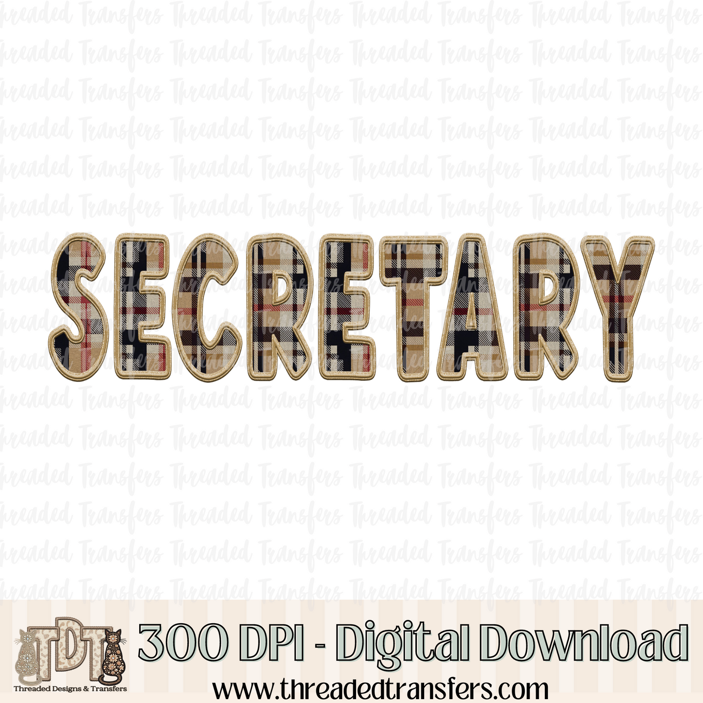 Secretary Fall Plaid Faux Embroidery Digital Design Download (PNG Format - no product shipped)