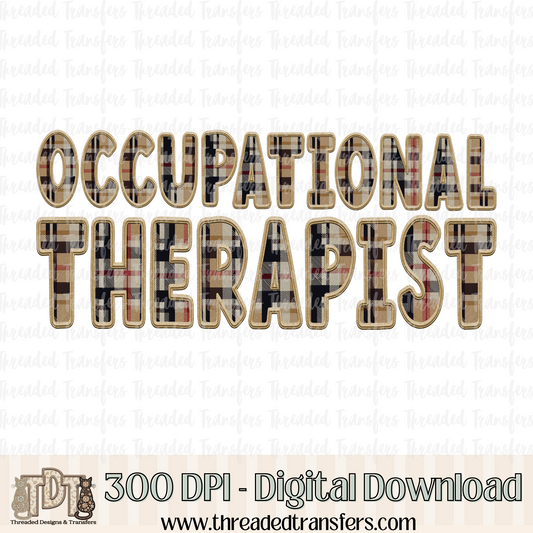 Occupational Therapist Fall Plaid Faux Embroidery Digital Design Download (PNG Format - no product shipped)