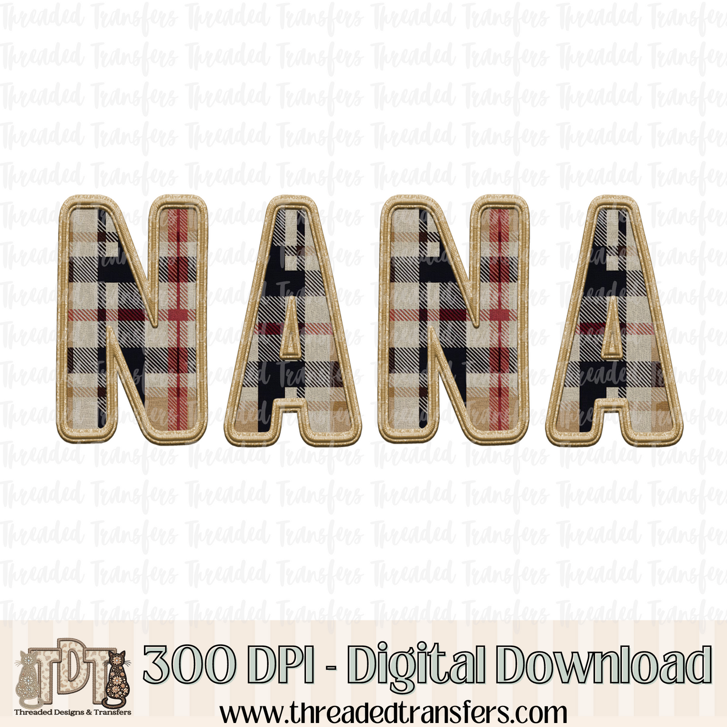 Nana Fall Plaid Faux Embroidery Digital Design Download (PNG Format - no product shipped)