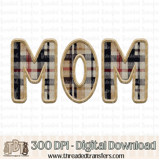 Mom Fall Plaid Faux Embroidery Digital Design Download (PNG Format - no product shipped)