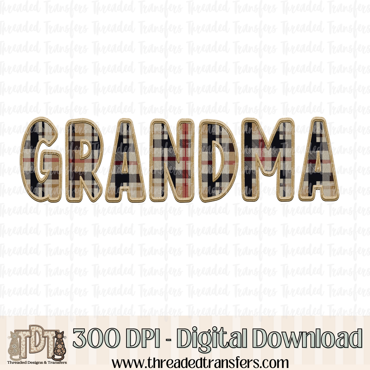 Grandma Fall Plaid Faux Embroidery Digital Design Download (PNG Format - no product shipped)