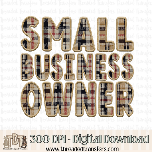 Small Business Owner Fall Plaid Faux Embroidery Digital Design Download (PNG Format - no product shipped)