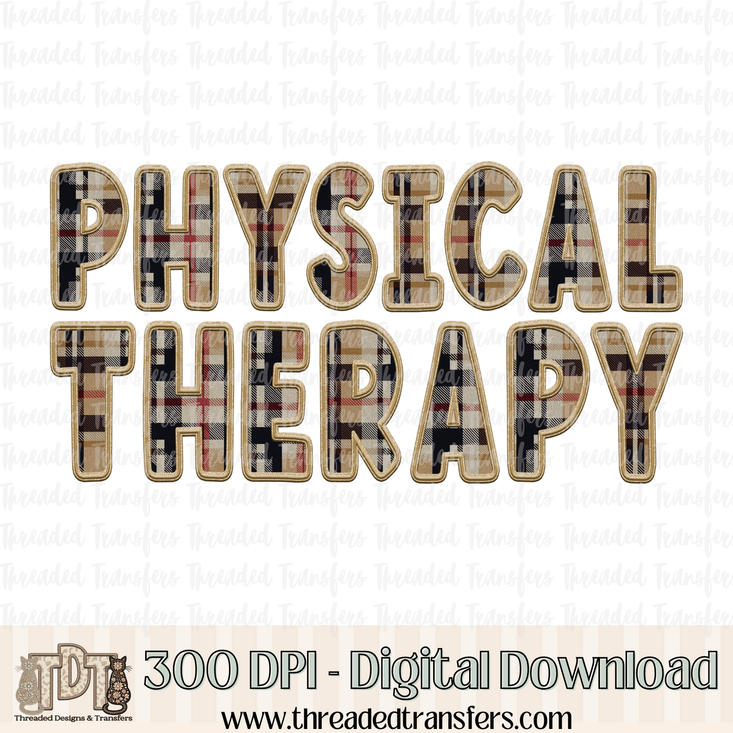 Physical Therapy Fall Plaid Faux Embroidery Digital Design Download (PNG Format - no product shipped)