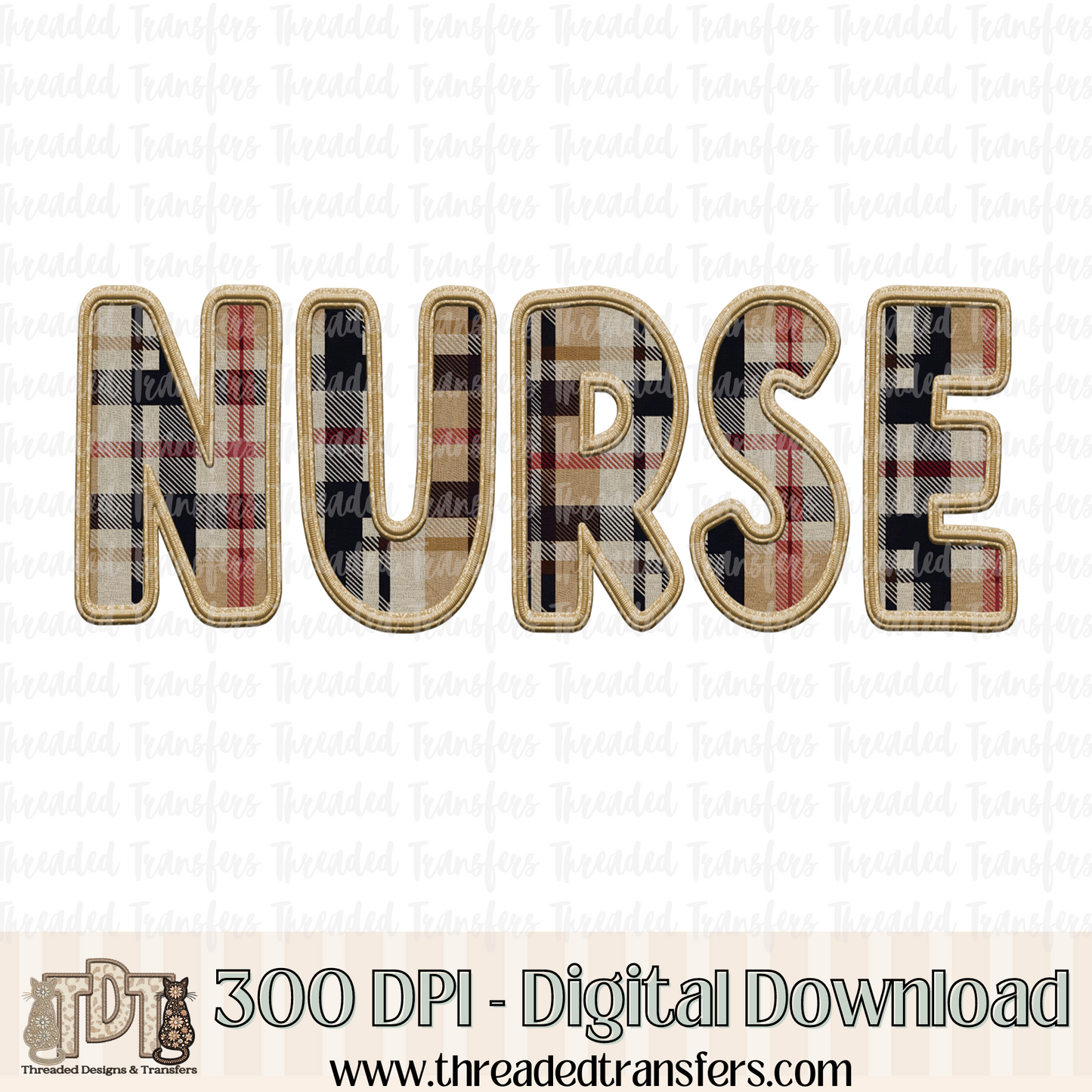 Nurse Fall Plaid Faux Embroidery Digital Design Download (PNG Format - no product shipped)