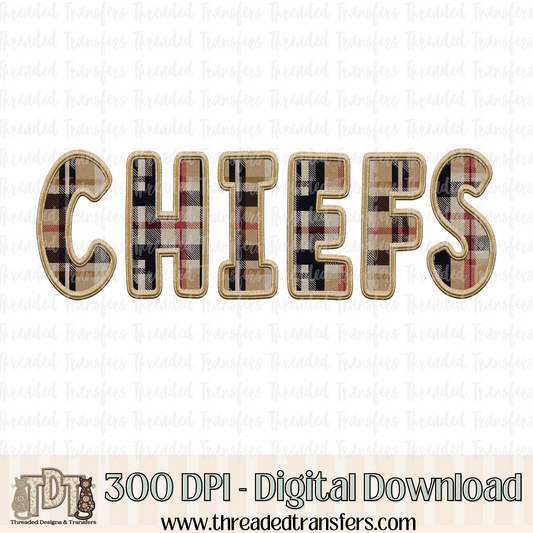 Chiefs Fall Plaid Faux Embroidery Digital Design Download (PNG Format - no product shipped)